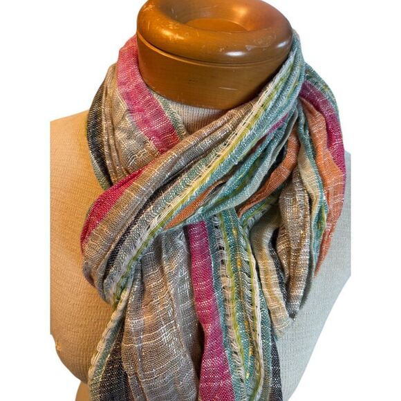Multicolored Striped Scarf With Fringe - Picture 1 of 8